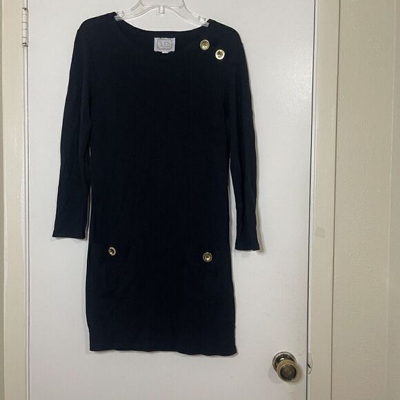 Sail to Sable black long sleeve knit dress gold button detail size XS - Picture 1 of 5